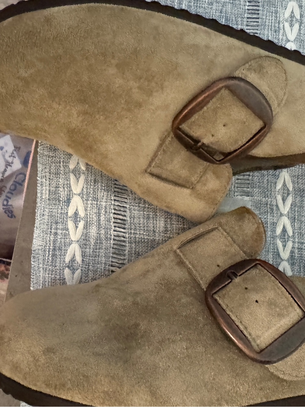 White Mountain Women's Suede Buckle Clog Mules in Olive Brown - Picture 6 of 7